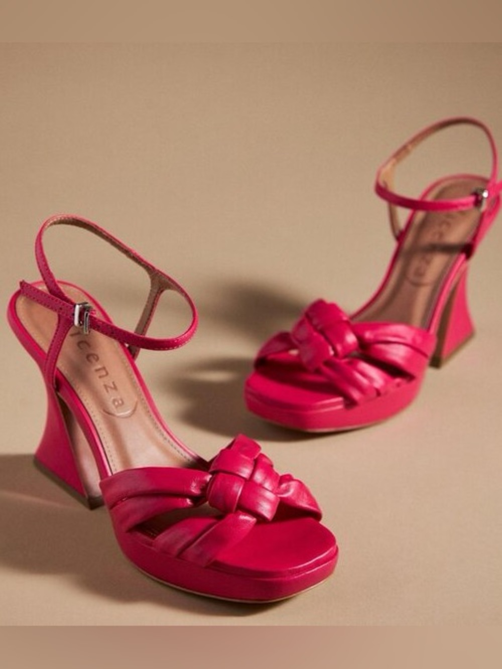 Anthropologie Vicenza Knotted Platform Heels Hot Pink Barbie Leather Resort 9